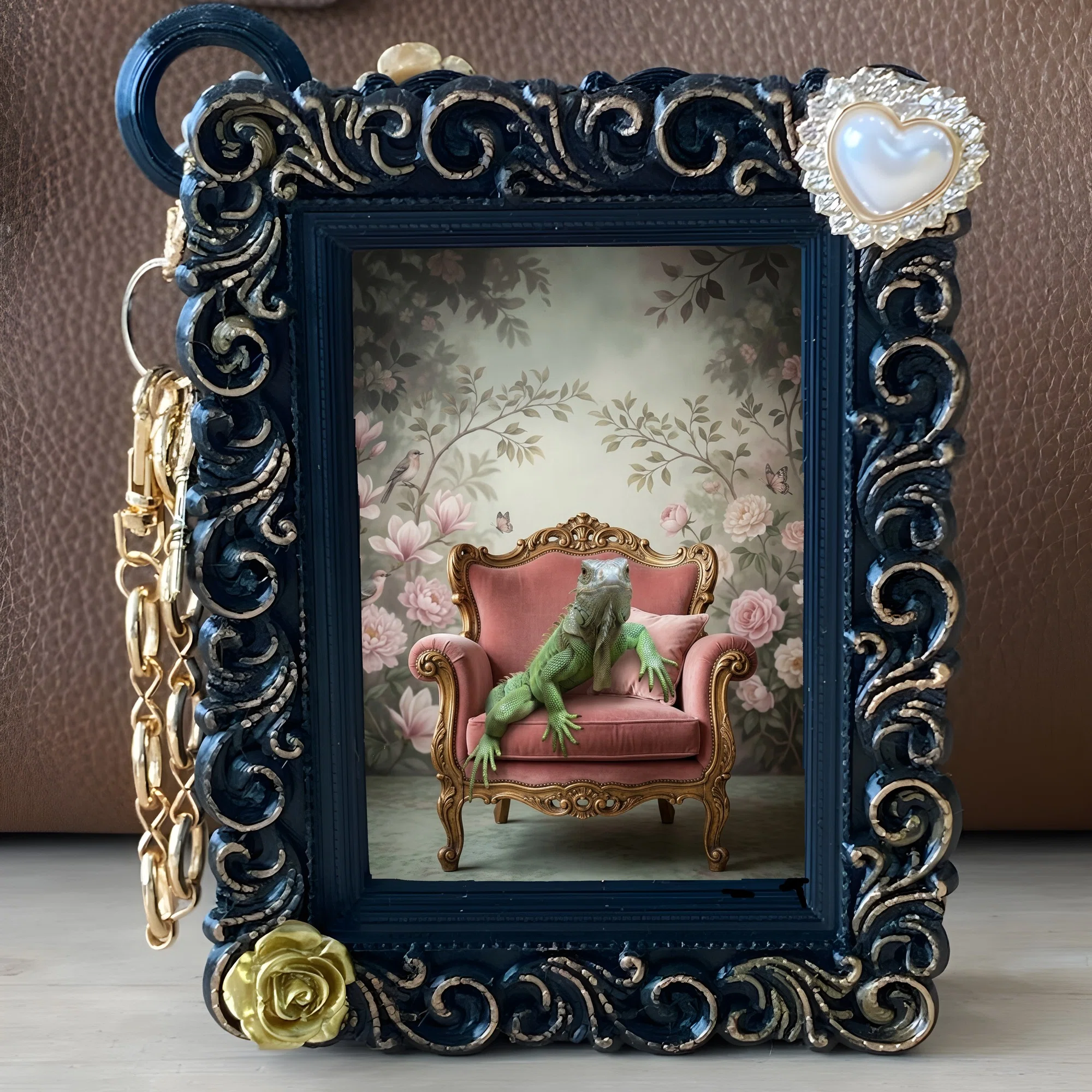 A Rococo-style shabby pink green iguana bag charm is now available!｜うちの ...