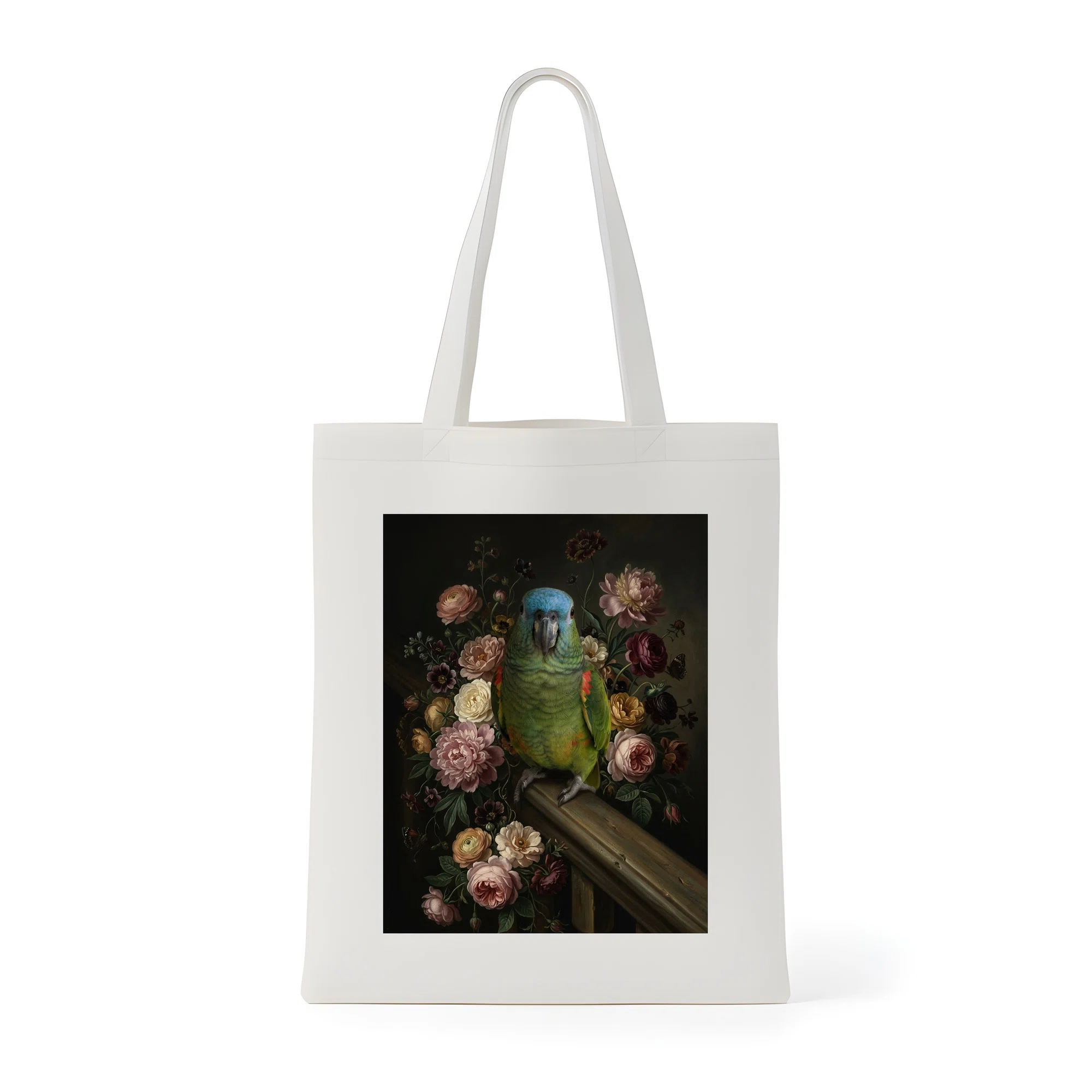 Blue-fronted Amazon parrot flower oil painting style art tote bag is ...