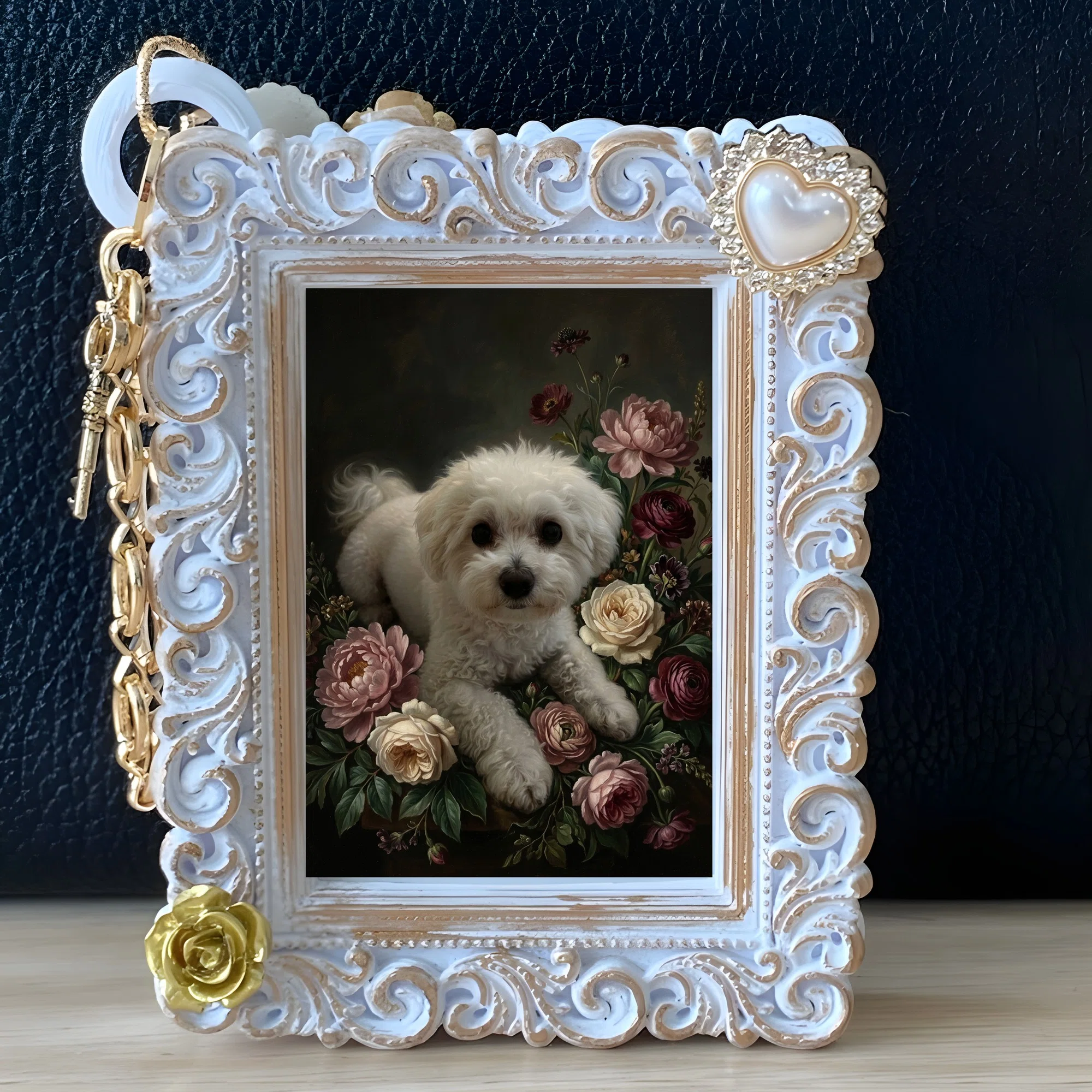 Bichon Frise floral oil painting style art bag charm is now available ...