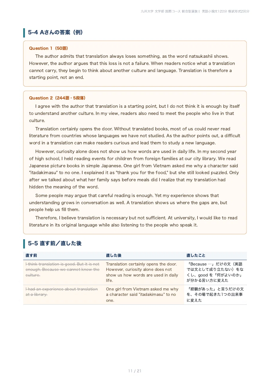 [Kyushu University Faculty of Letters] Prepare for the English Essay in ...