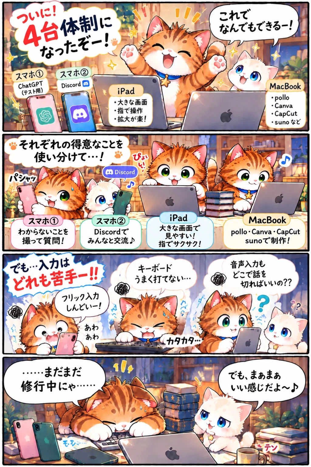 [Star Cat's 4-Panel Comic] Even with 4 devices, I'm bad at typing! 🤣｜星 ...
