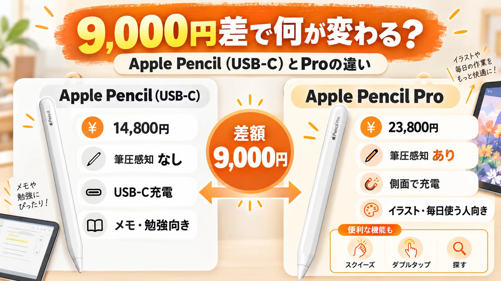 Apple Pencil比較｜4種類の違いと選び方！安いUSB-Cで十分？｜スマニア