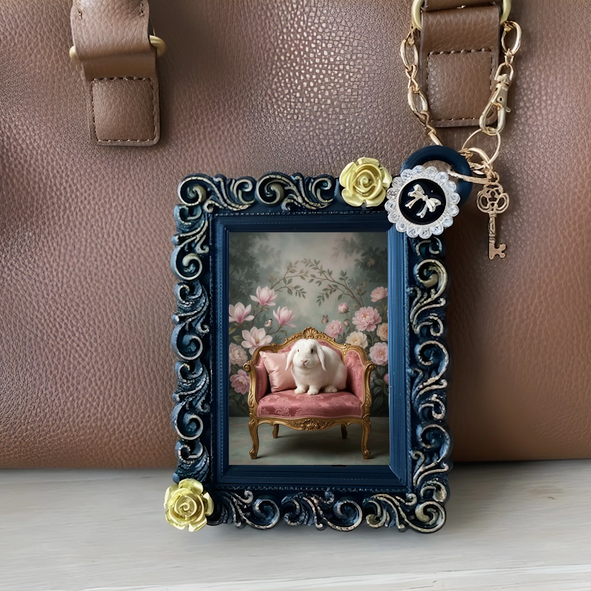 An English Angora Rococo-style shabby pink bag charm is now available ...