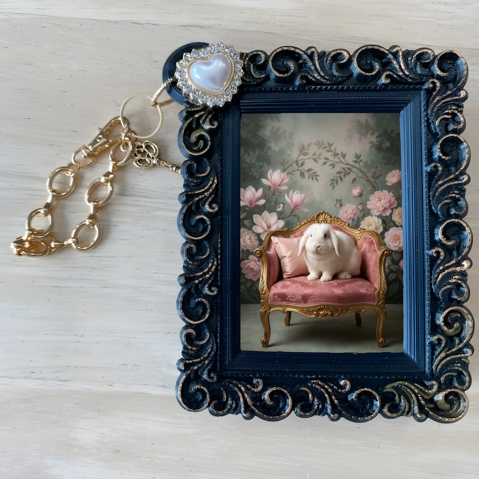 An English Angora Rococo-style shabby pink bag charm is now available ...