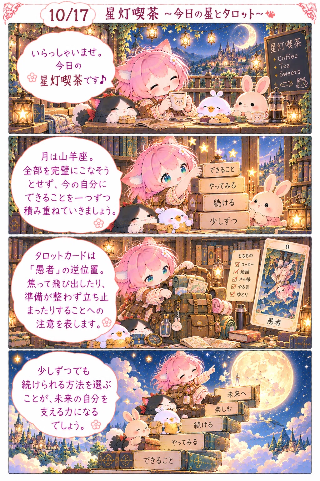 ~Star Light Cafe~ Today's Stars and Tarot Card AI 4-Panel Comic 10/17｜かんなねこ