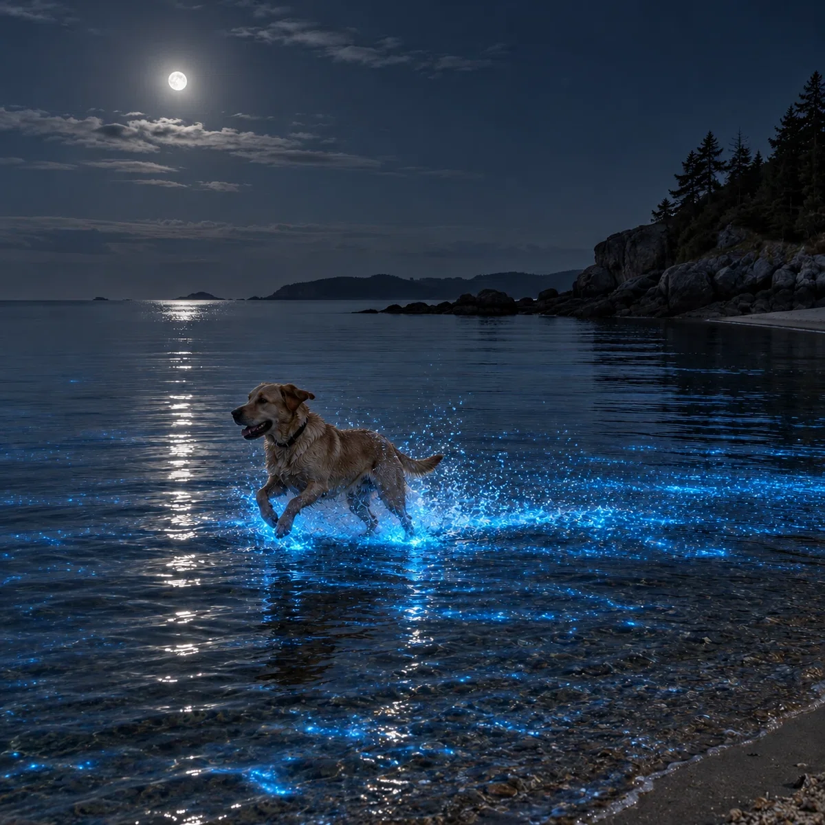 [Thinking about AI Illustrations] The sea of noctiluca glows only where ...
