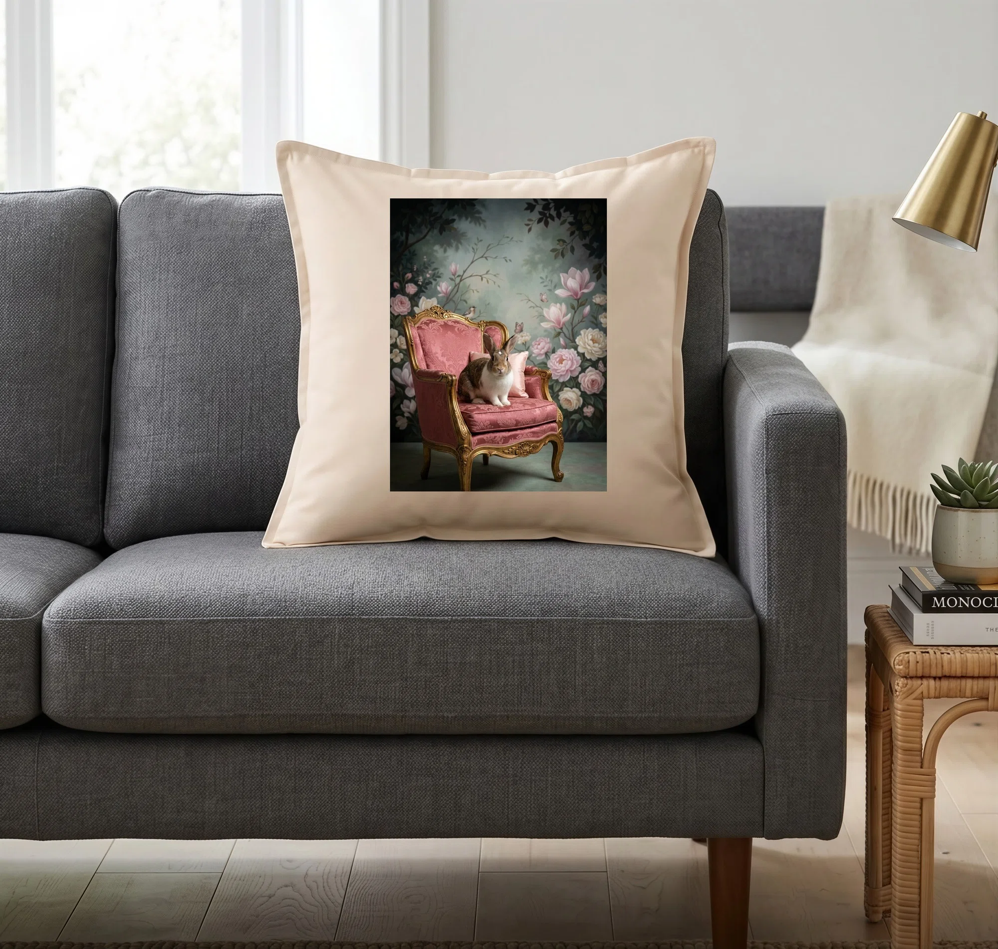 Our American rabbit Rococo-style shabby pink cushion is now available ...