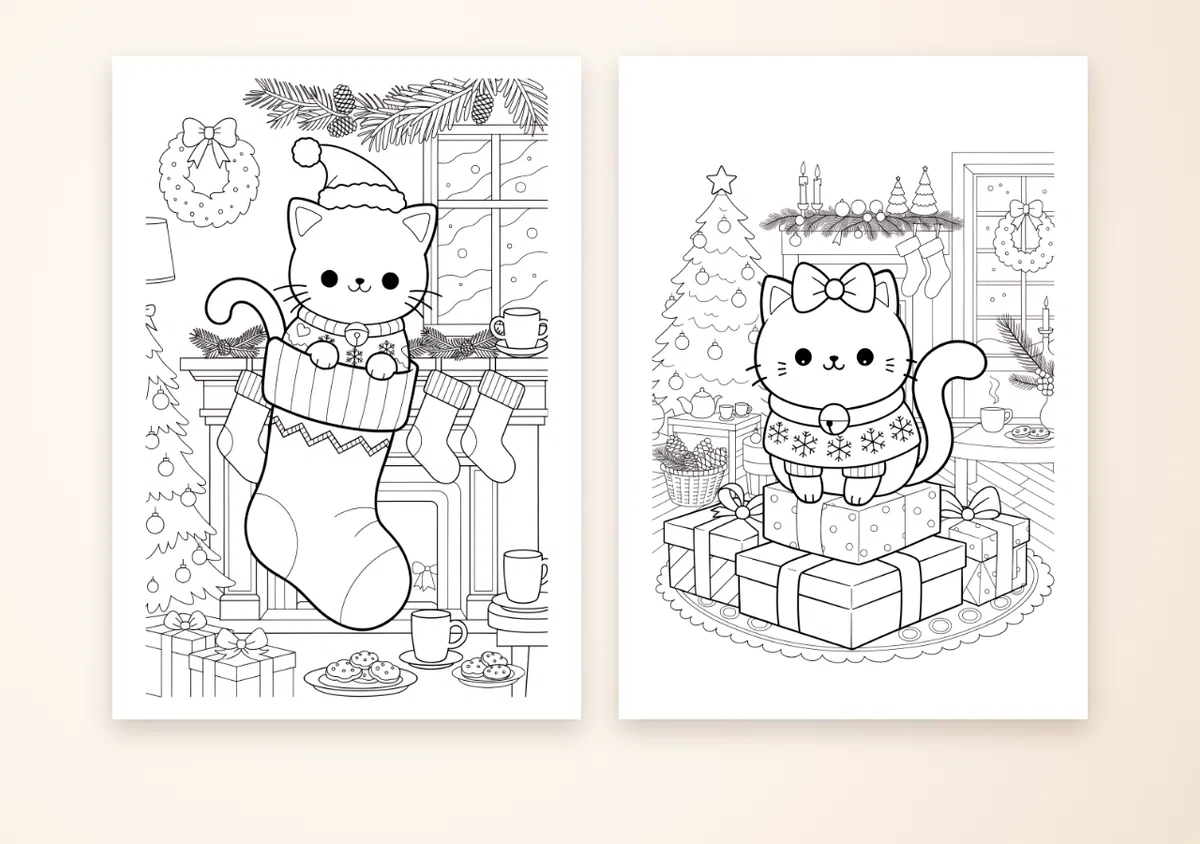 [Free Printables] Christmas Coloring Pages for Adults | 2 Cute Cat ...