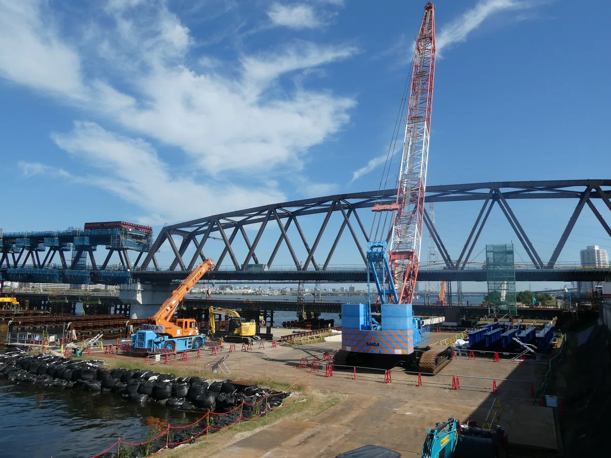 [Hanshin Namba Line] Construction Progress of the New Railway Bridge ...