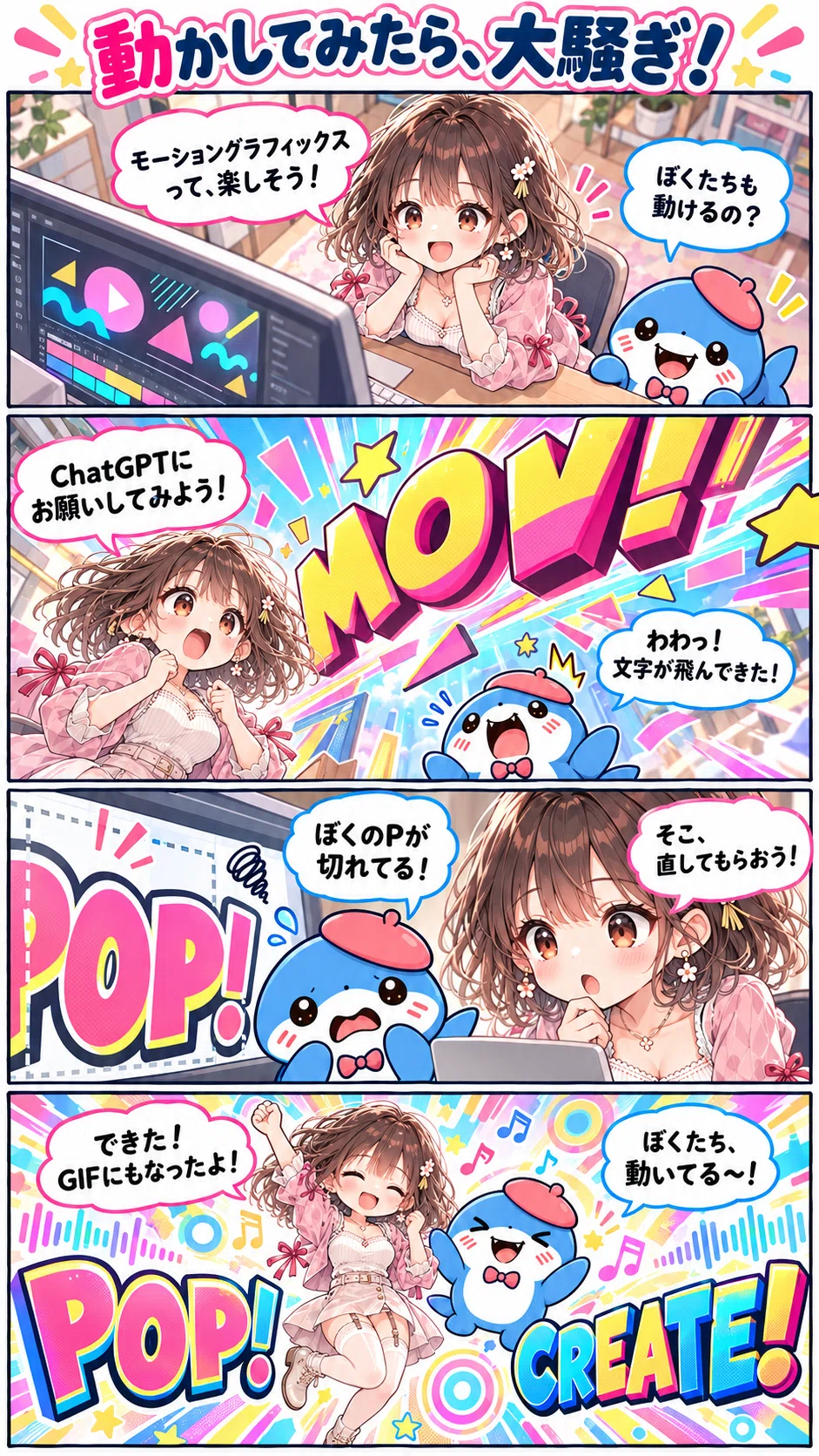[ChatGPT] What is Motion Graphics? I tried animating my characters!｜コバン ...