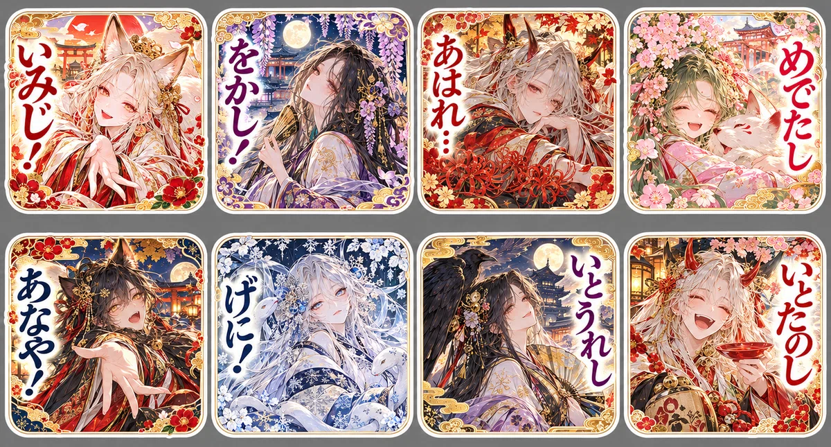 I made LINE stickers featuring beautiful Heian-era spirits! 🌸 [AI Image ...