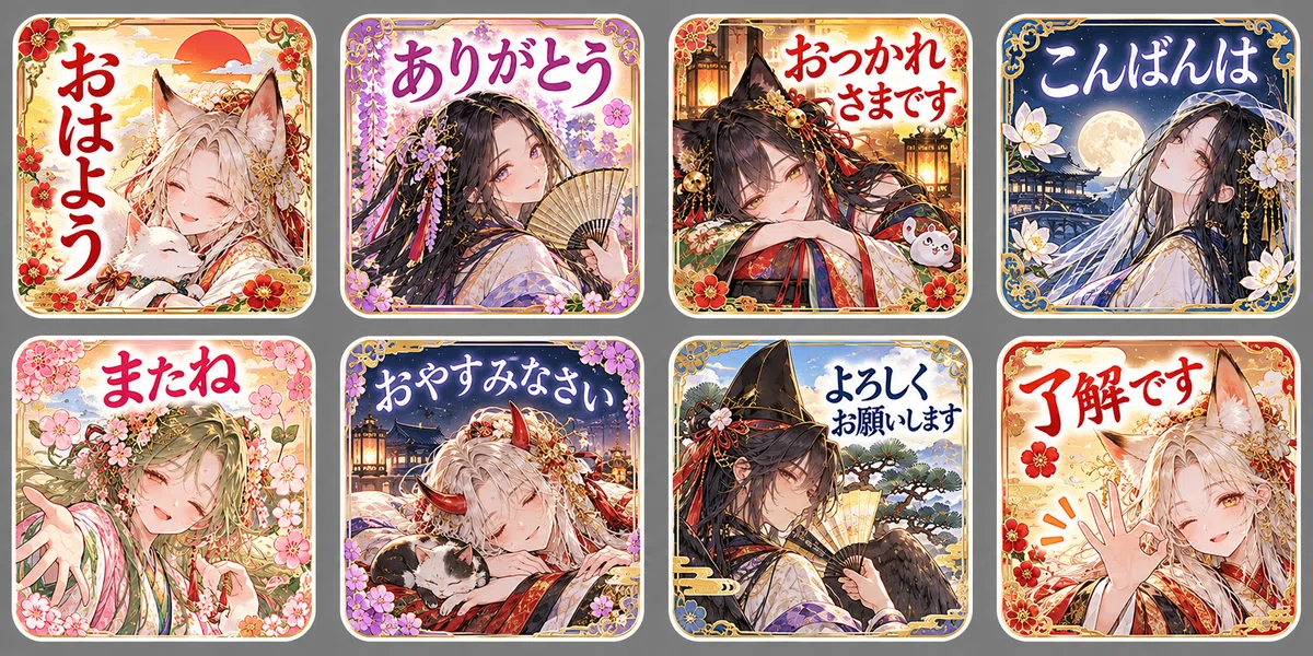 I made LINE stickers featuring beautiful Heian-era spirits! 🌸 [AI Image ...