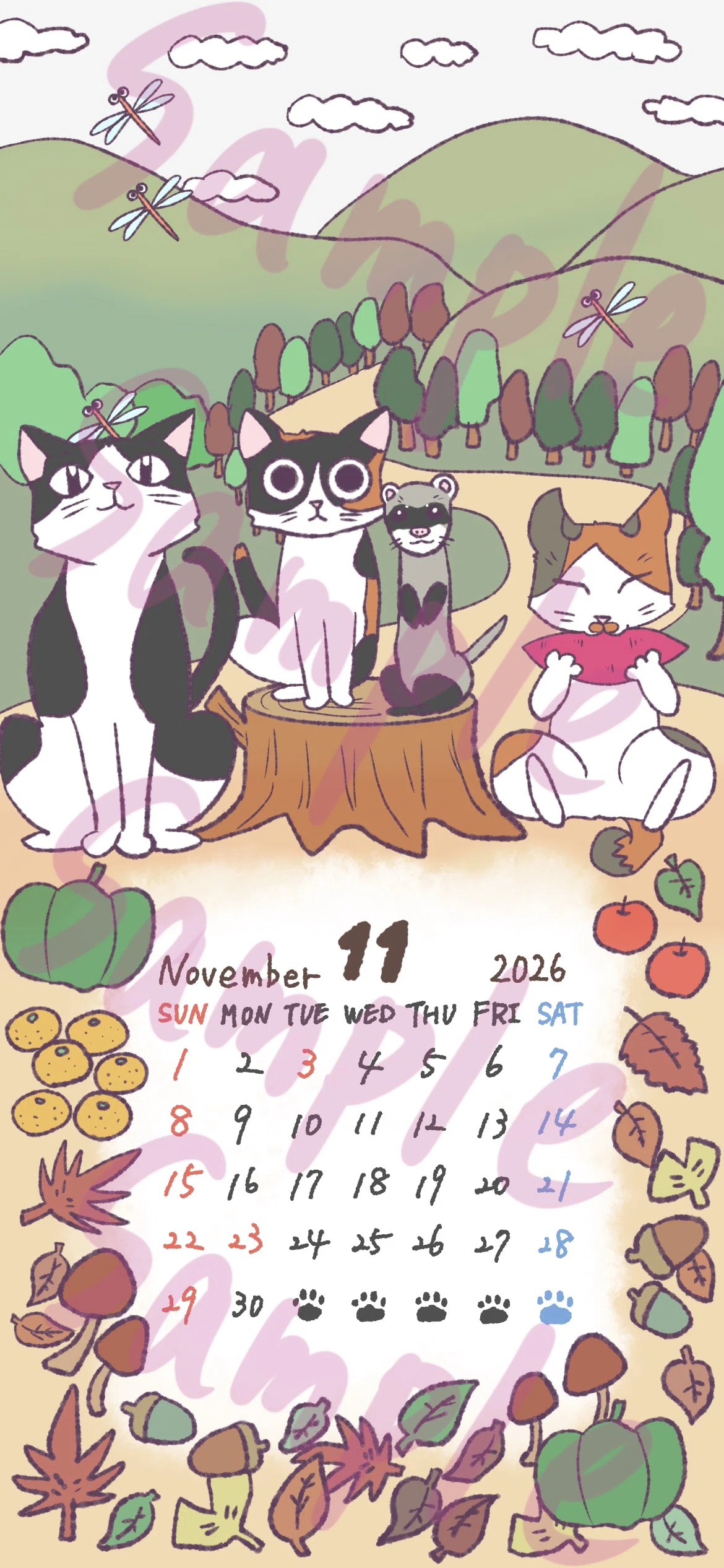 [November 2026 Edition] Smartphone Calendar Wallpaper featuring Cats ...