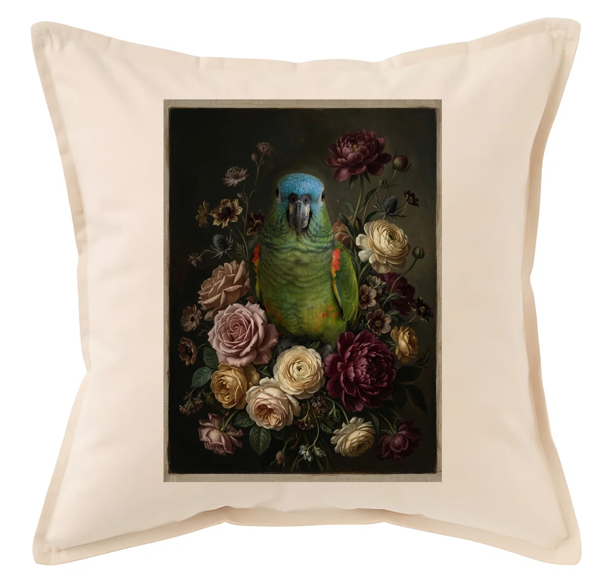 Parrot Colouring In Our Blue-fronted Amazon parrot flower oil painting style art cushion is ...