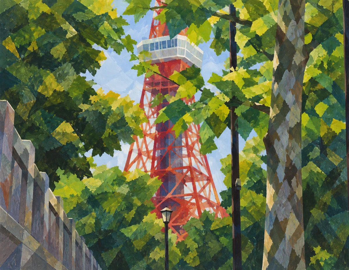 Drawing Guide GPT: C09: Tokyo Tower and Plane Tree 《Cubist Style》 GPT ...