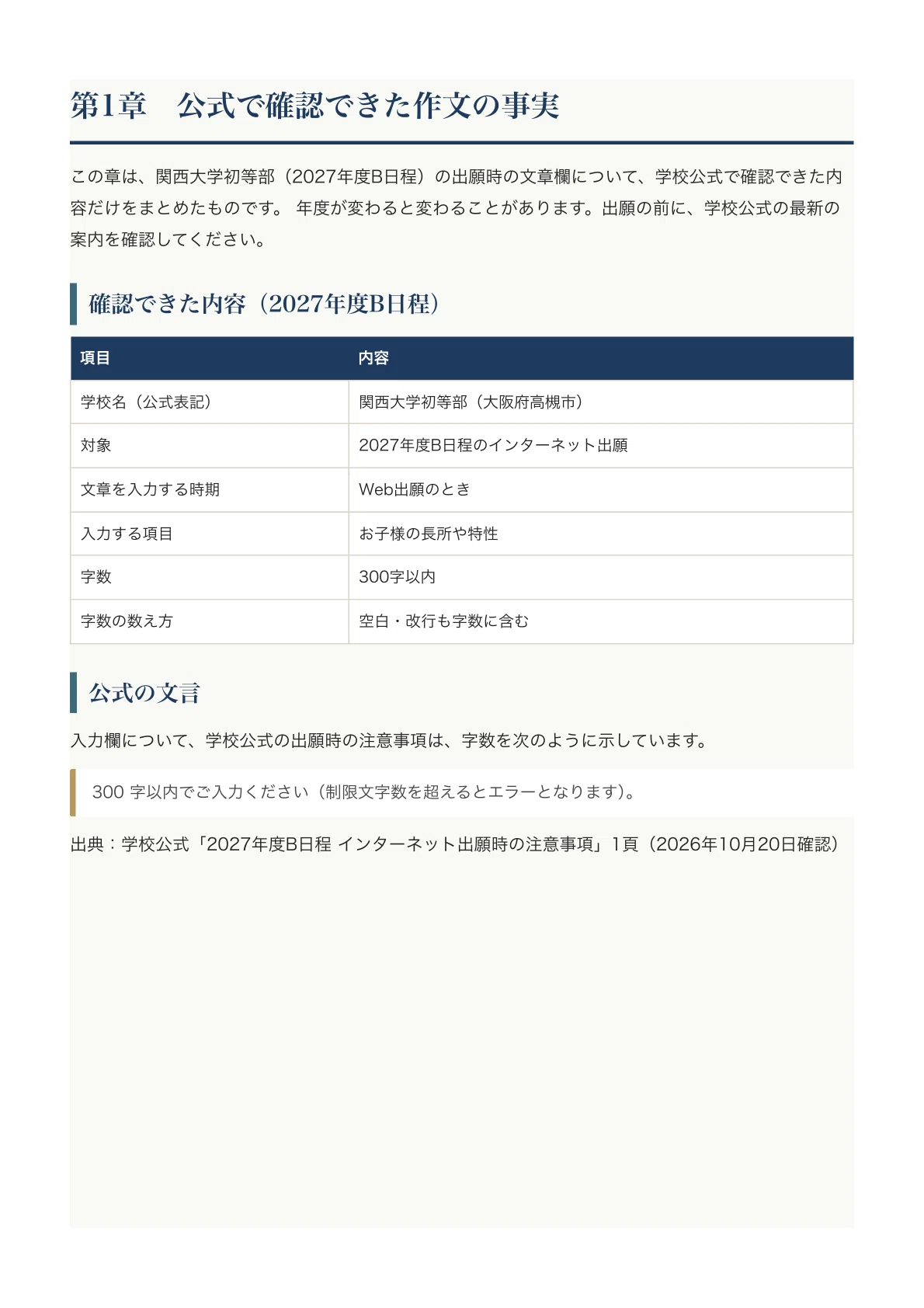 [Kansai University Elementary School] Parent Essay Workbook (2027 ...