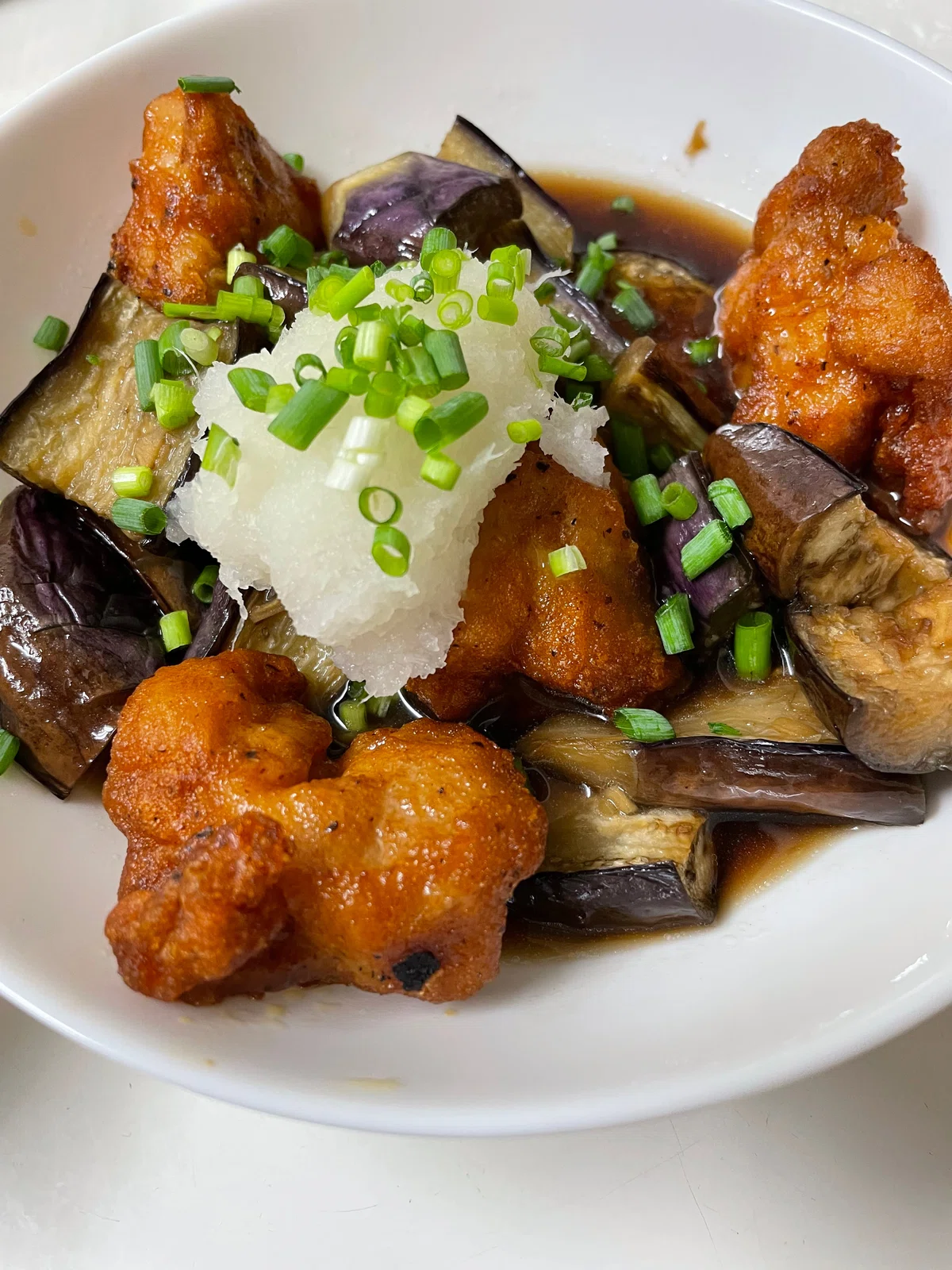 [#18 Dad's Recipe] Easy simmered eggplant and fried chicken with ...