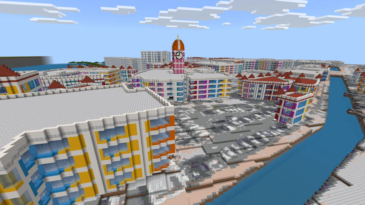 I recreated American Village in Chatan in Minecraft at double scale ...