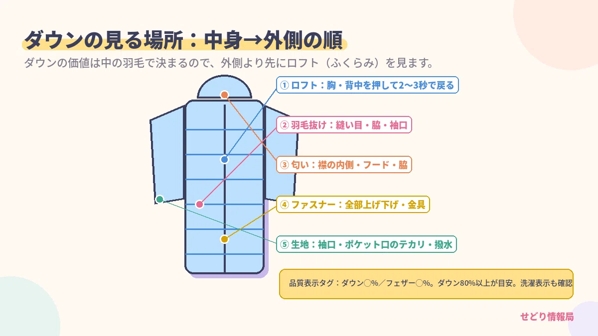 Down Jacket Condition Check | The order of checking 5 points at the ...