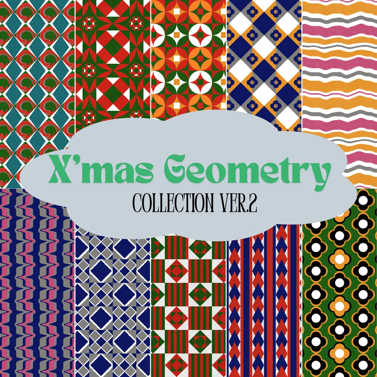 [Digital Paper] Christmas Color Geometric Pattern Set Ver. 2 | Wrapping ...