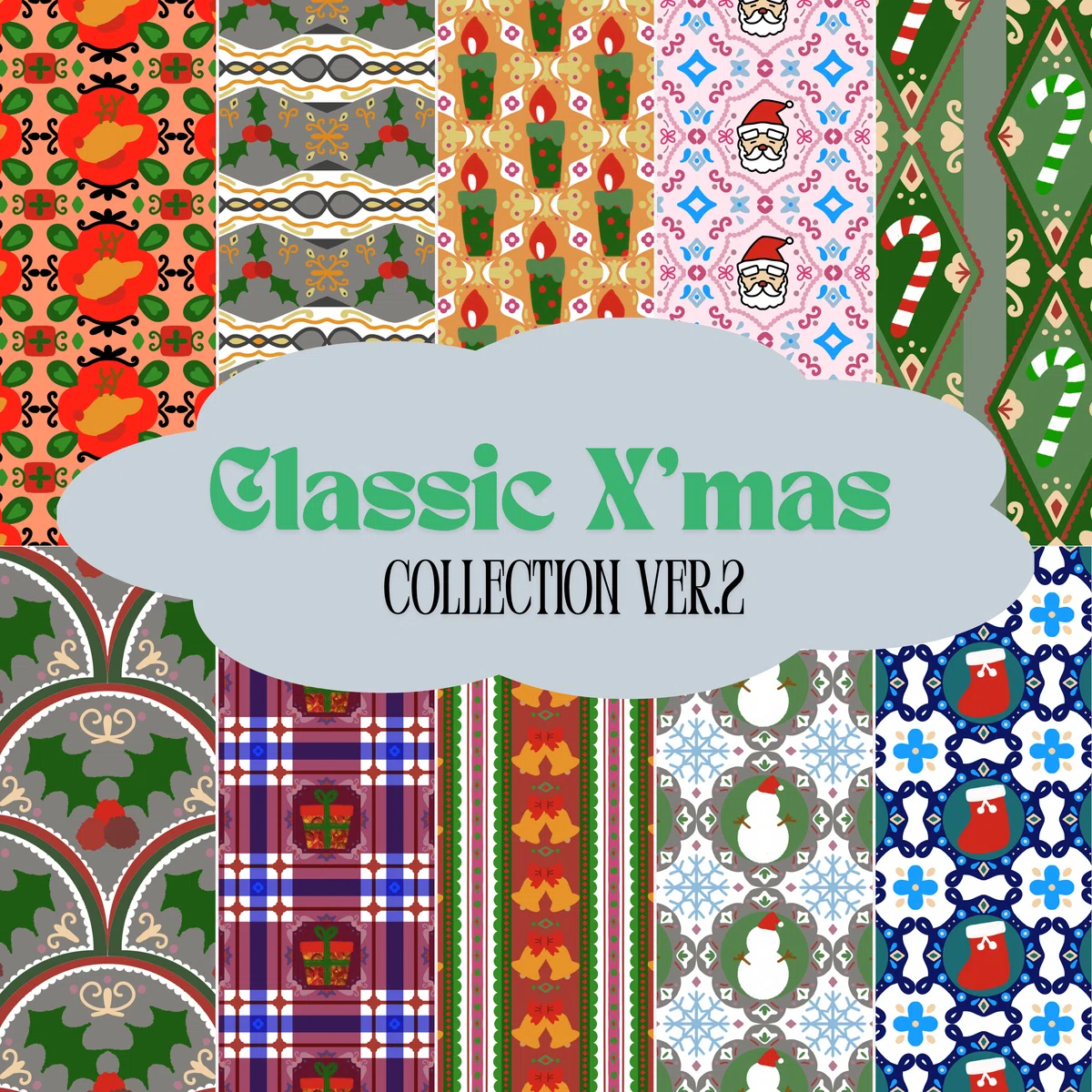 [Digital Paper] Classic Christmas Motif Pattern Set Ver. 2 | Wrapping ...