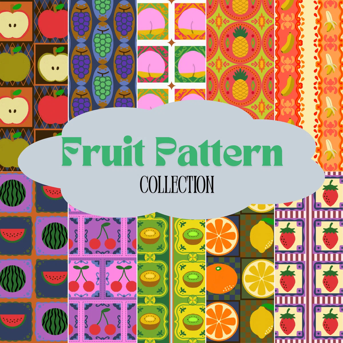 [Digital Paper] Fruit Illustration Pattern Set | Wrapping, Collage ...