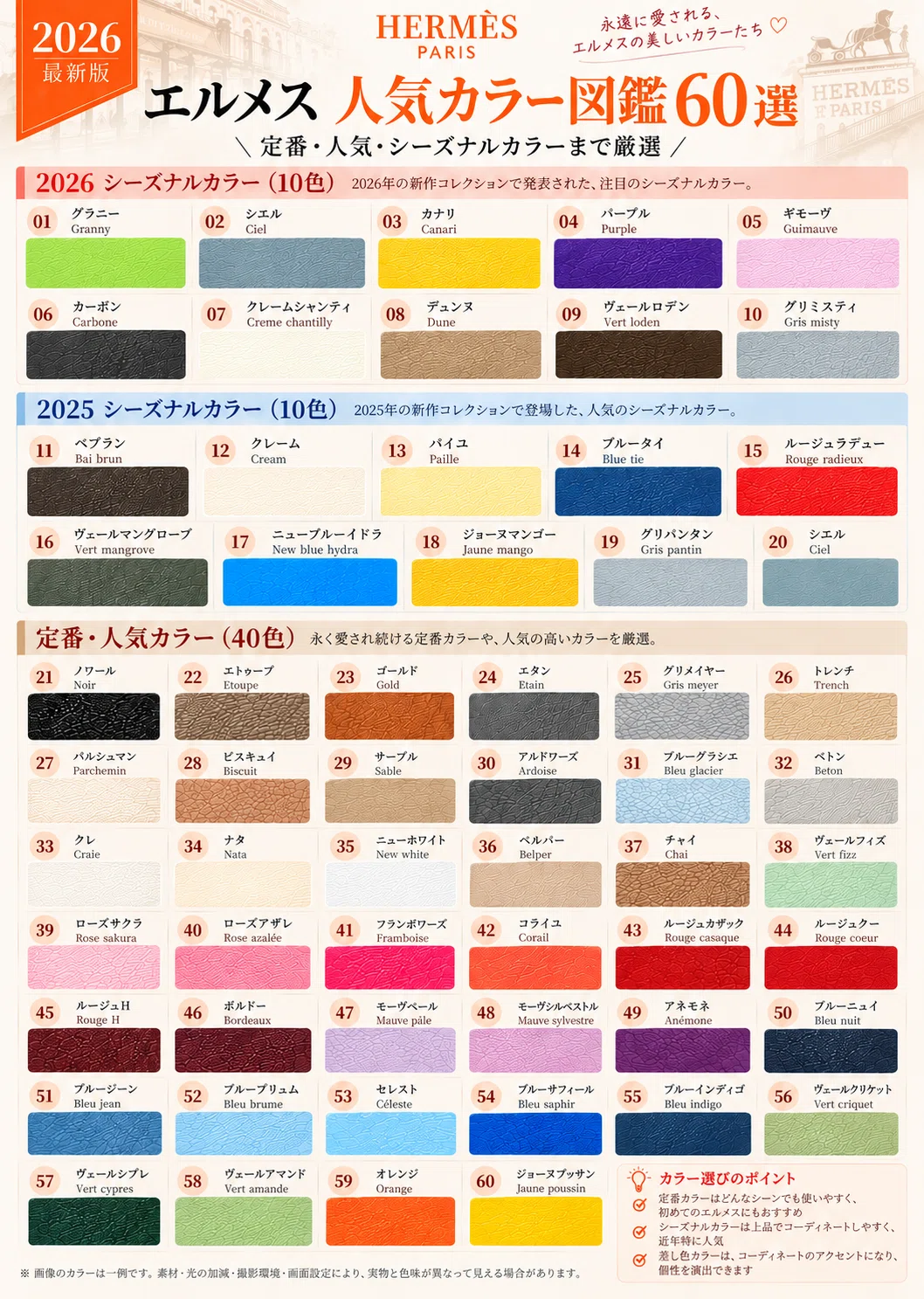 [2026 Latest Edition] Hermes Popular Color Guide: 60 Selections | A ...