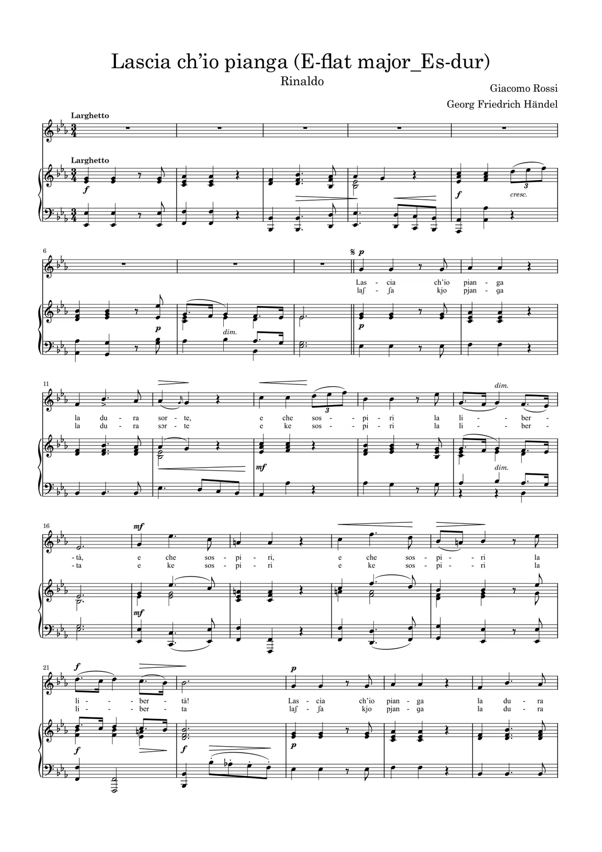 [12 Transposed Versions] Lascia ch'io pianga - Let Me Weep / Sheet ...