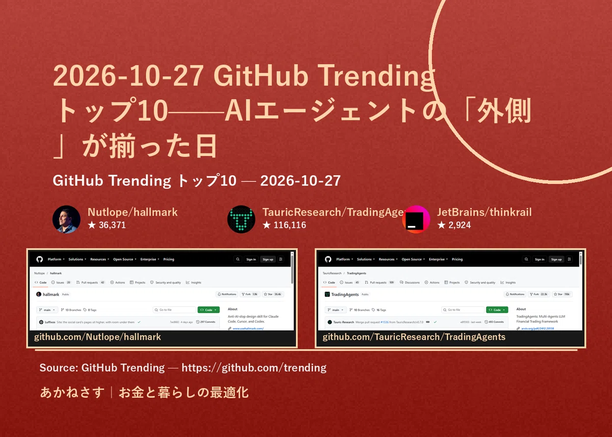 2026-10-27 GitHub Trending Top 10——AI 에이전트의 '외부'가 갖춰진 날｜あかねさす