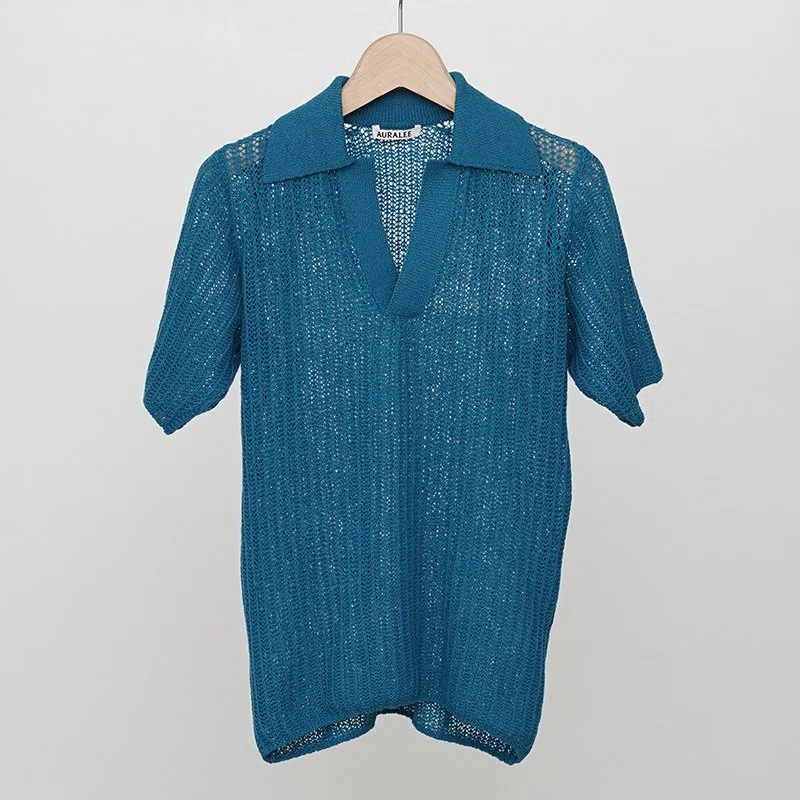 オーラリー COTTON WOOL RIB KNITSKIPPER POLO トレンドスタイルを品良く楽しめる【AURALEE】BRUSHED COTTON WOOL RIB