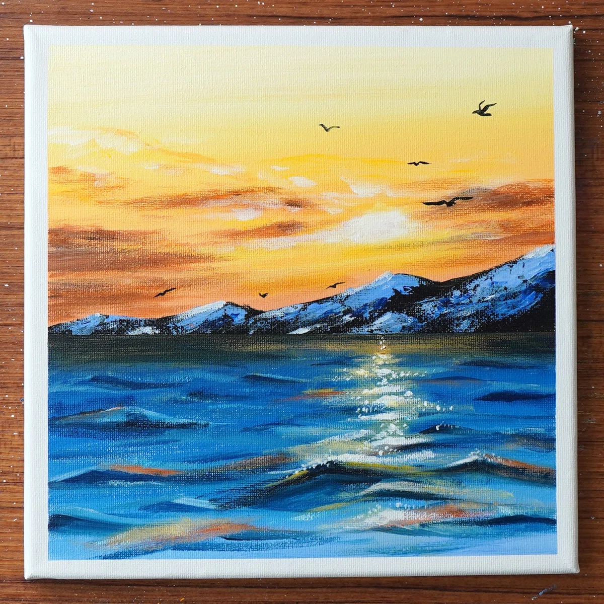 アクリル絵の具で「朝焼けの海」を描いてみた｜junya_art