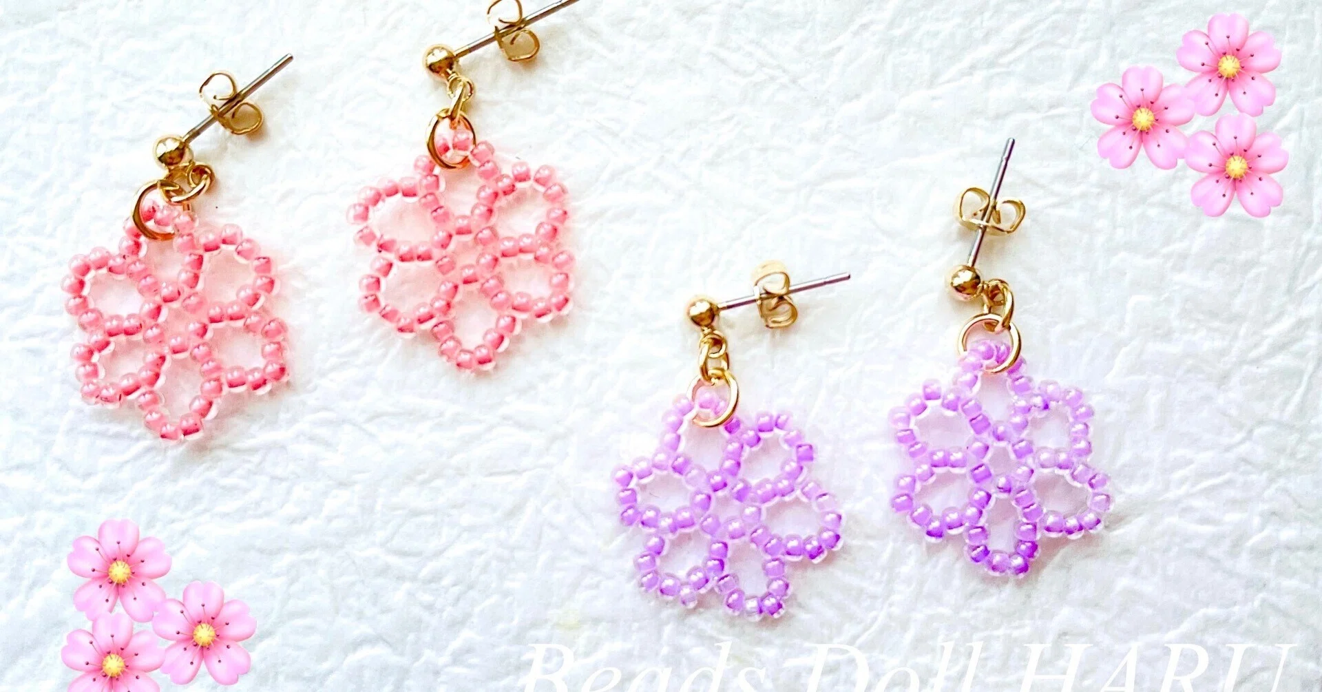 丸小ビーズだけで作るレーシーなお花ピアス｜ビーズドールHARU