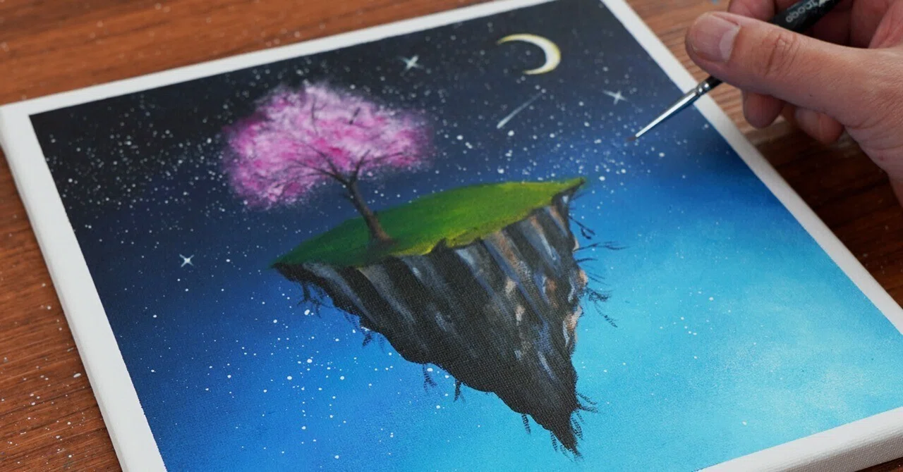 アクリル絵の具で「空に浮く島」を描いてみた｜junya_art