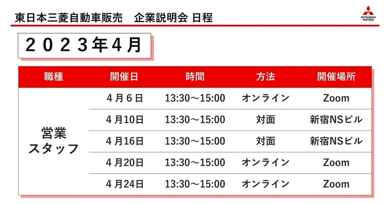 営業スタッフ 企業説明会のお知らせ：2023年4月