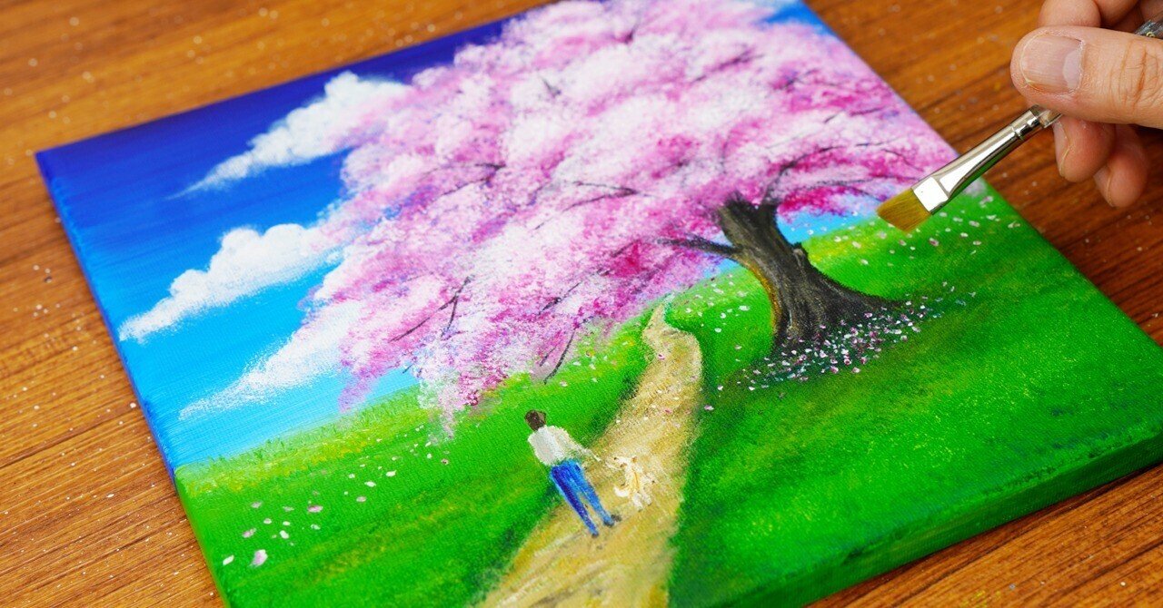 アクリル絵の具で「桜の散歩道」を描いてみた｜junya_art