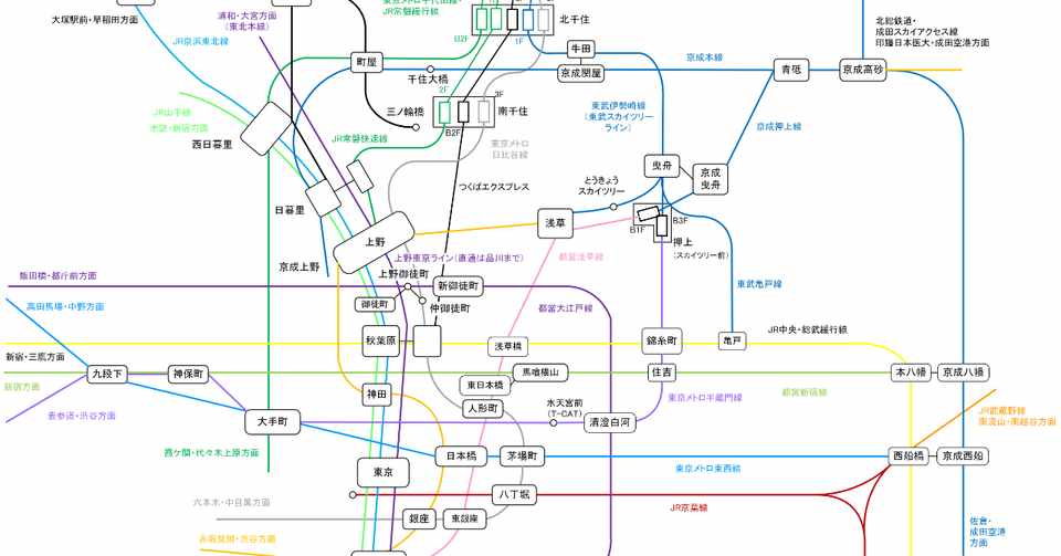 東京北東部の路線図をつくってみた 南 北千住 押上など でじしん