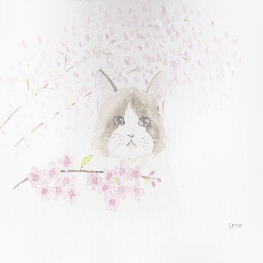 桜猫(原画) 桜猫戯舞 - ノルウェージャンフォレストキャット No.1】桜・花見・春