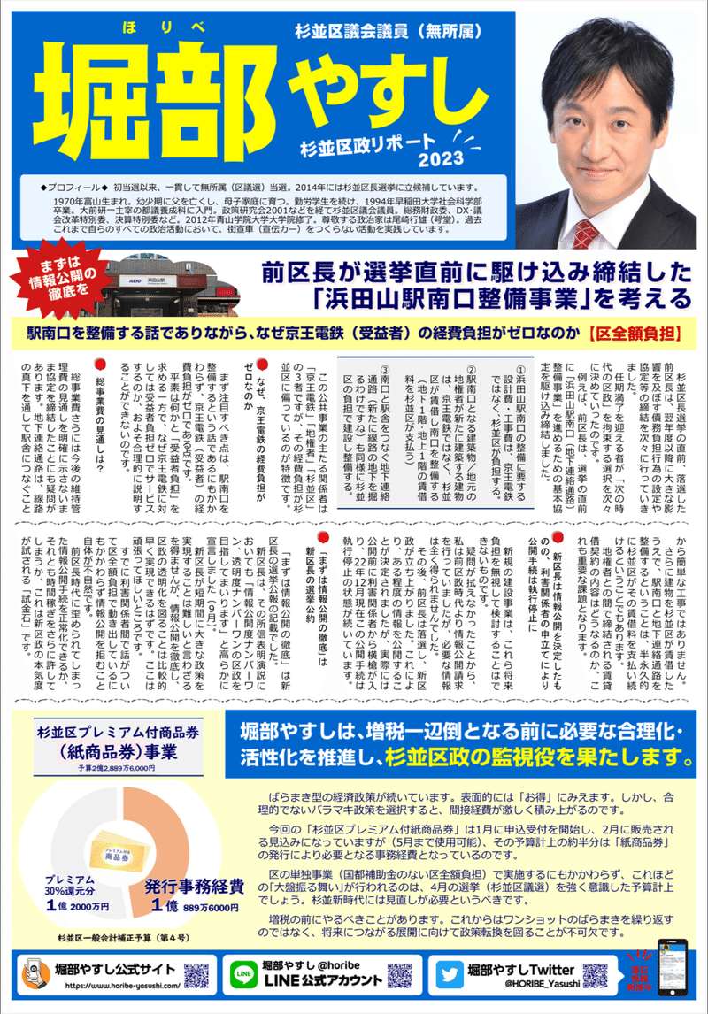 前区長が選挙直前に駆け込み締結した「浜田山駅南口整備事業」を考える／駅南口を整備する話でありながら、なぜ京王電鉄（受益者）の経費負担がゼロなのか【区全額負担】