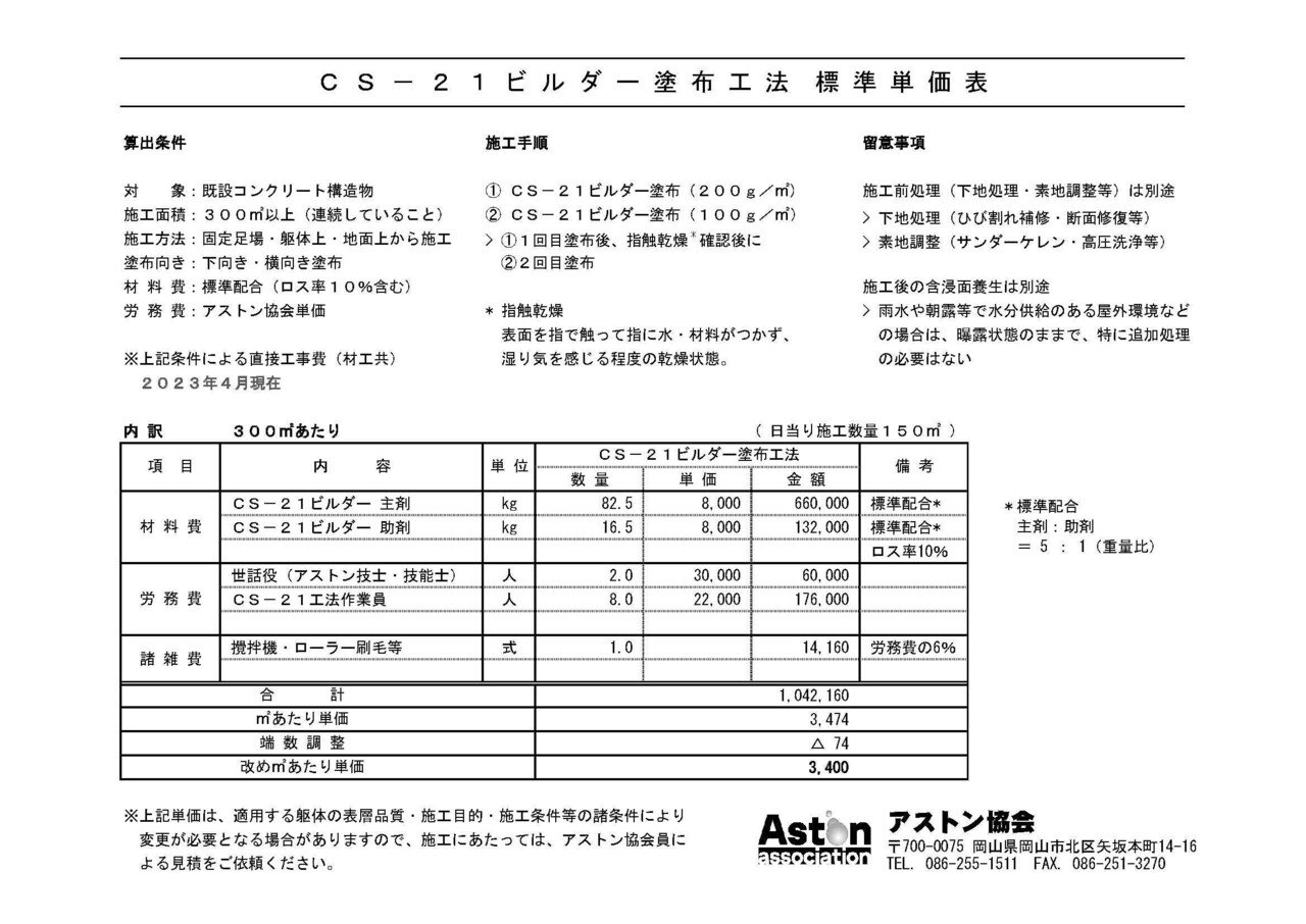 CS-21ビルダー塗布工法_標準単価表_2023年4月以降