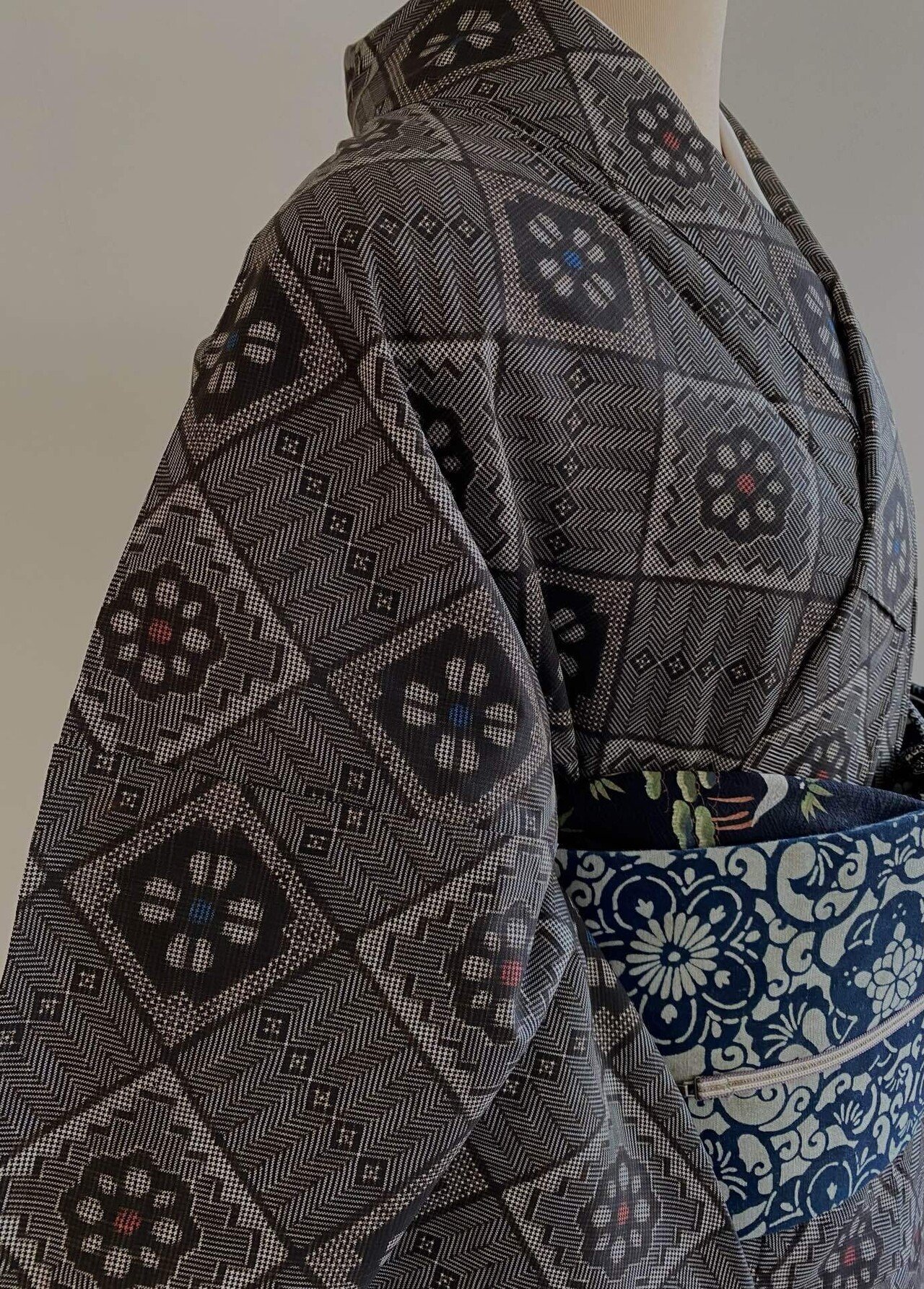 故森卯一作藍型染木綿名古屋帯｜夢吉きもの