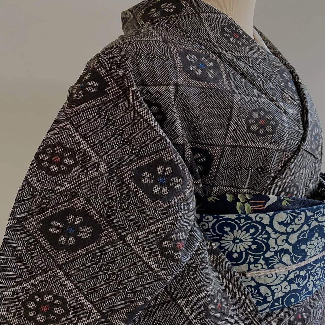 故森卯一作藍型染木綿名古屋帯｜夢吉きもの