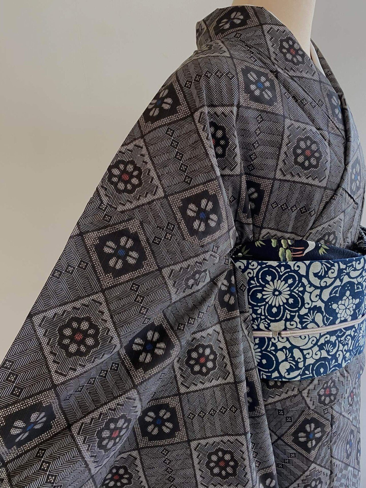 故森卯一作藍型染木綿名古屋帯｜夢吉きもの