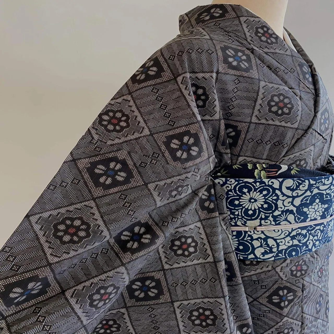 故森卯一作藍型染木綿名古屋帯｜夢吉きもの