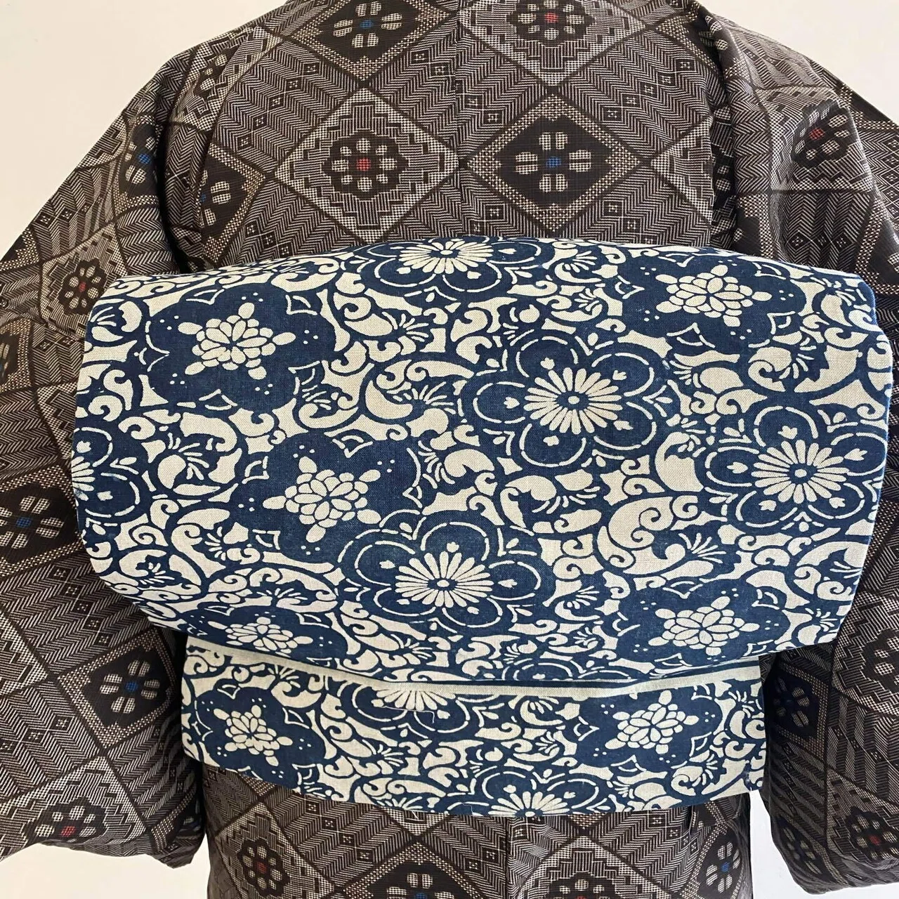 故森卯一作藍型染木綿名古屋帯｜夢吉きもの