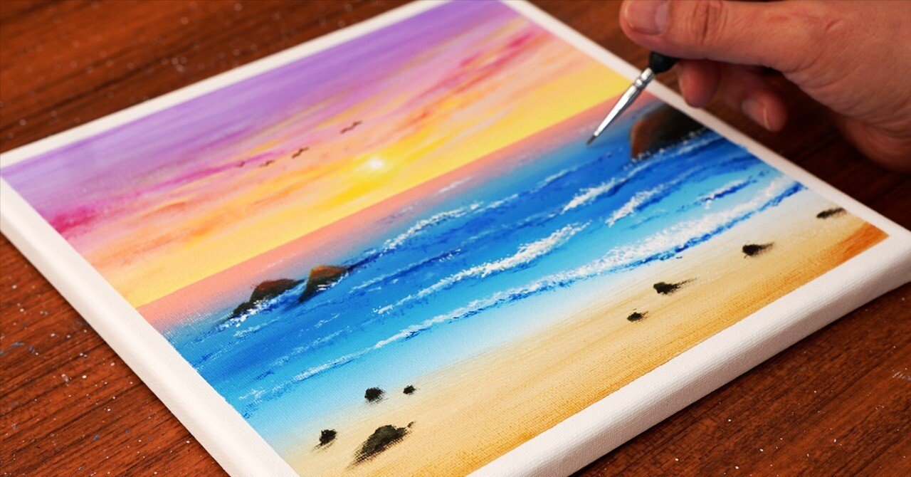 アクリル絵の具で「日の出の海」を描いてみた｜junya_art