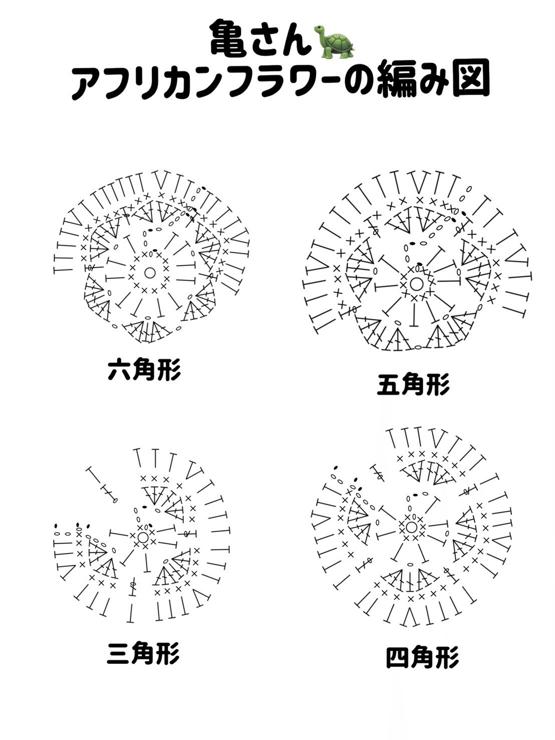 アフリカンフラワーモチーフの亀さんの編み図と展開図｜myccraft