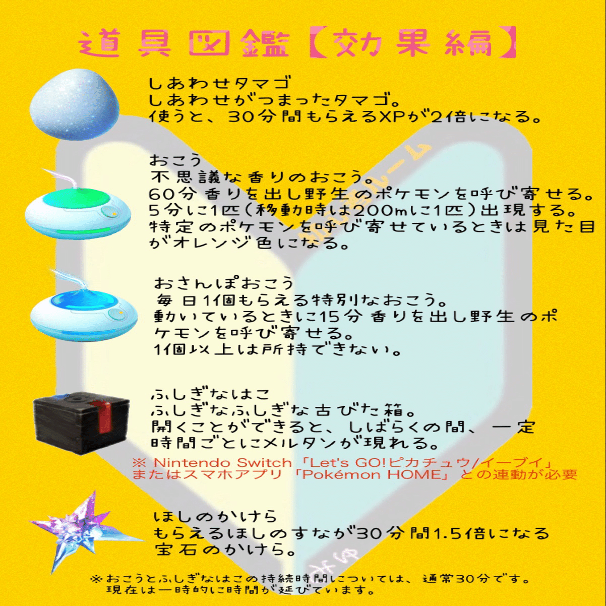 ポケモンGO】 道 具（ ア イ テ ム ）について -９-  おこう、モジュール、しあわせたまご、ほしのかけら、ふしぎなはこ、だいじなたからばこ｜Mew FACTORY@みゅ