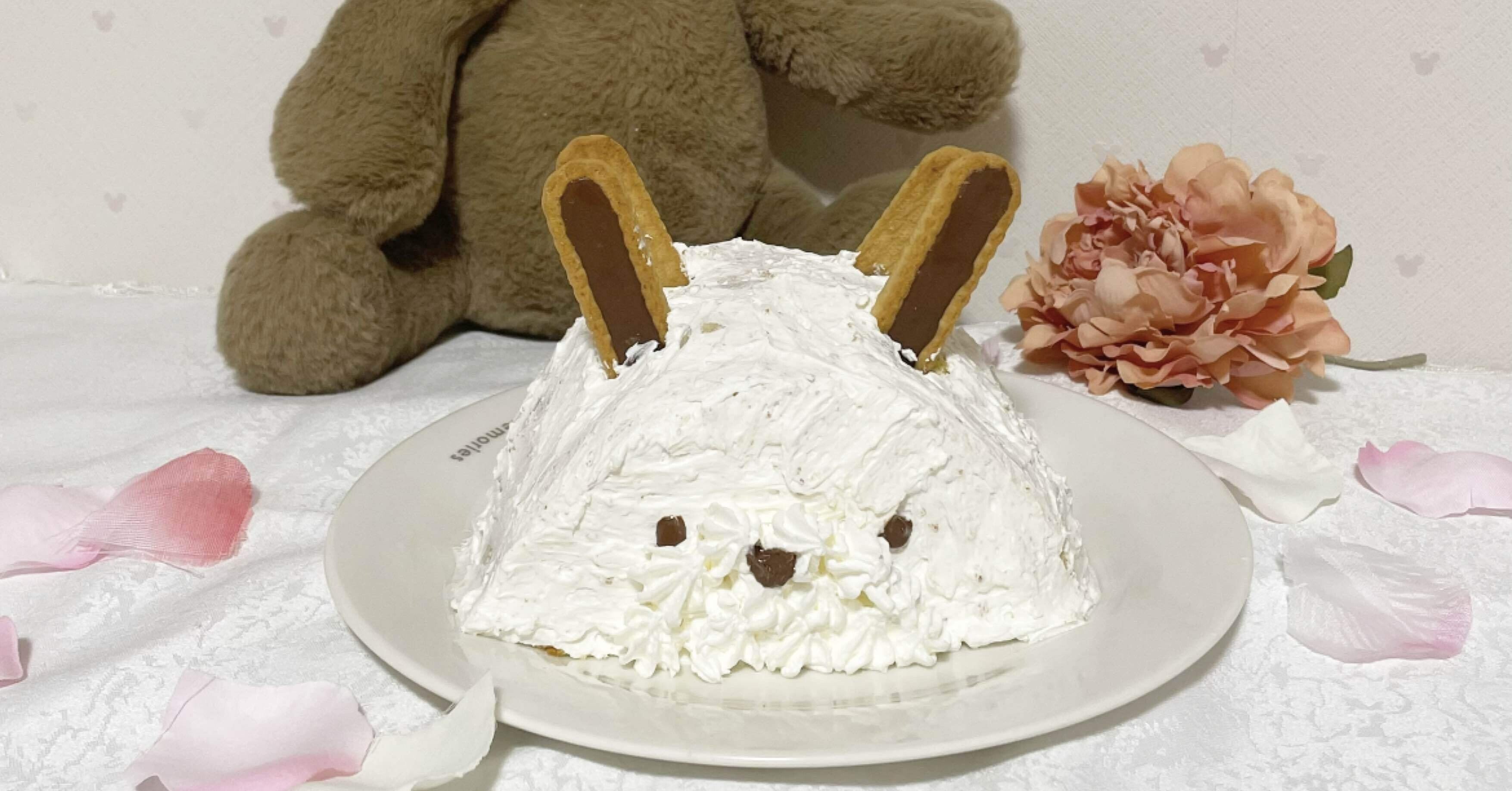 市販のスポンジケーキで簡単に作れるうさちゃんハーフケーキ｜かなぐま
