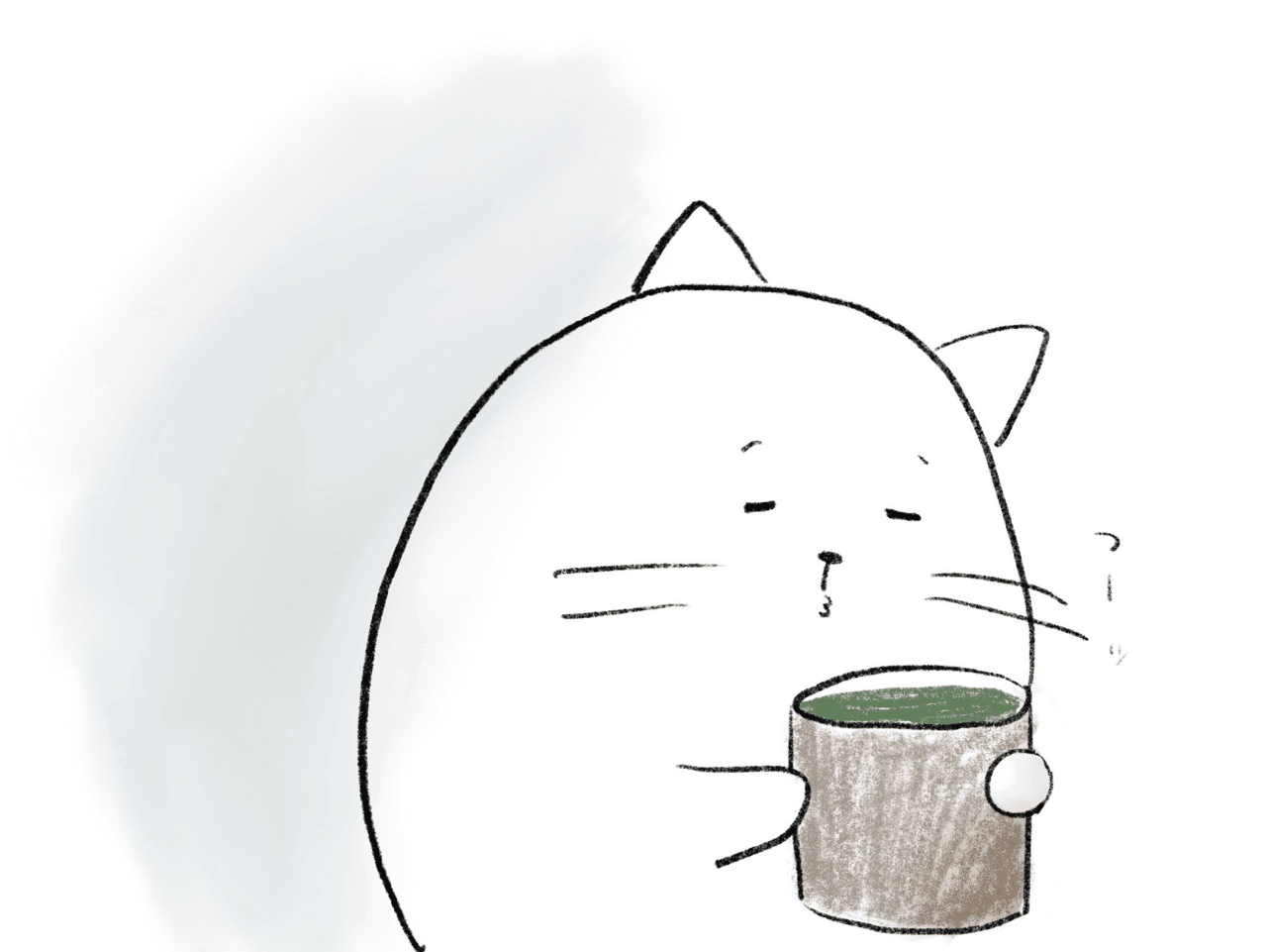 めちゃめちやでかい湯飲みに入ったお茶を冷ますネコチャン 栗熊ひろよ Note