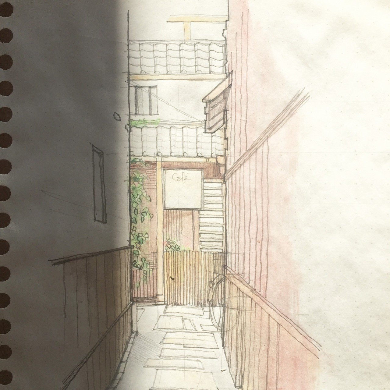 水彩色鉛筆画 まちの景色 路地 スケッチ 勘我得 Kangaeru Note 水彩色鉛筆画 まちの景色 路地 スケッチ 勘我得 Kangaeru Note
